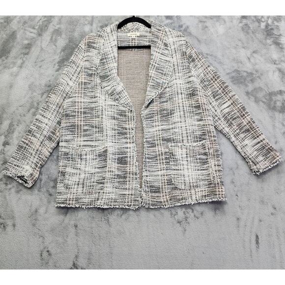 Max Studio Sweater Womens 1X Gray Pink Plaid Tweed Open Front Cardigan Casual - Picture 1 of 10